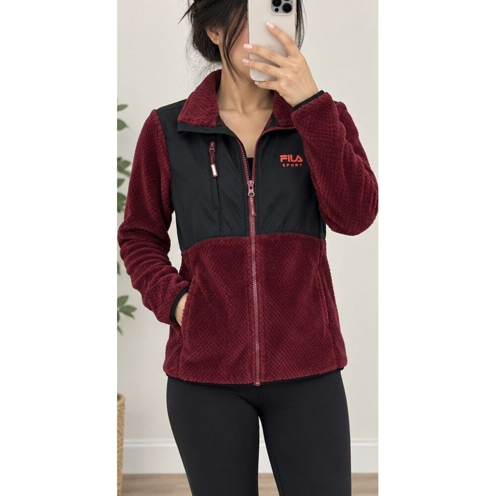 Fila Womens Burgundy/Black Full-Zip Fleece Jacket Size XS Like New